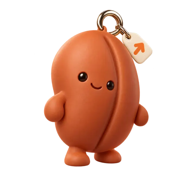 Orange Bean character with a tag